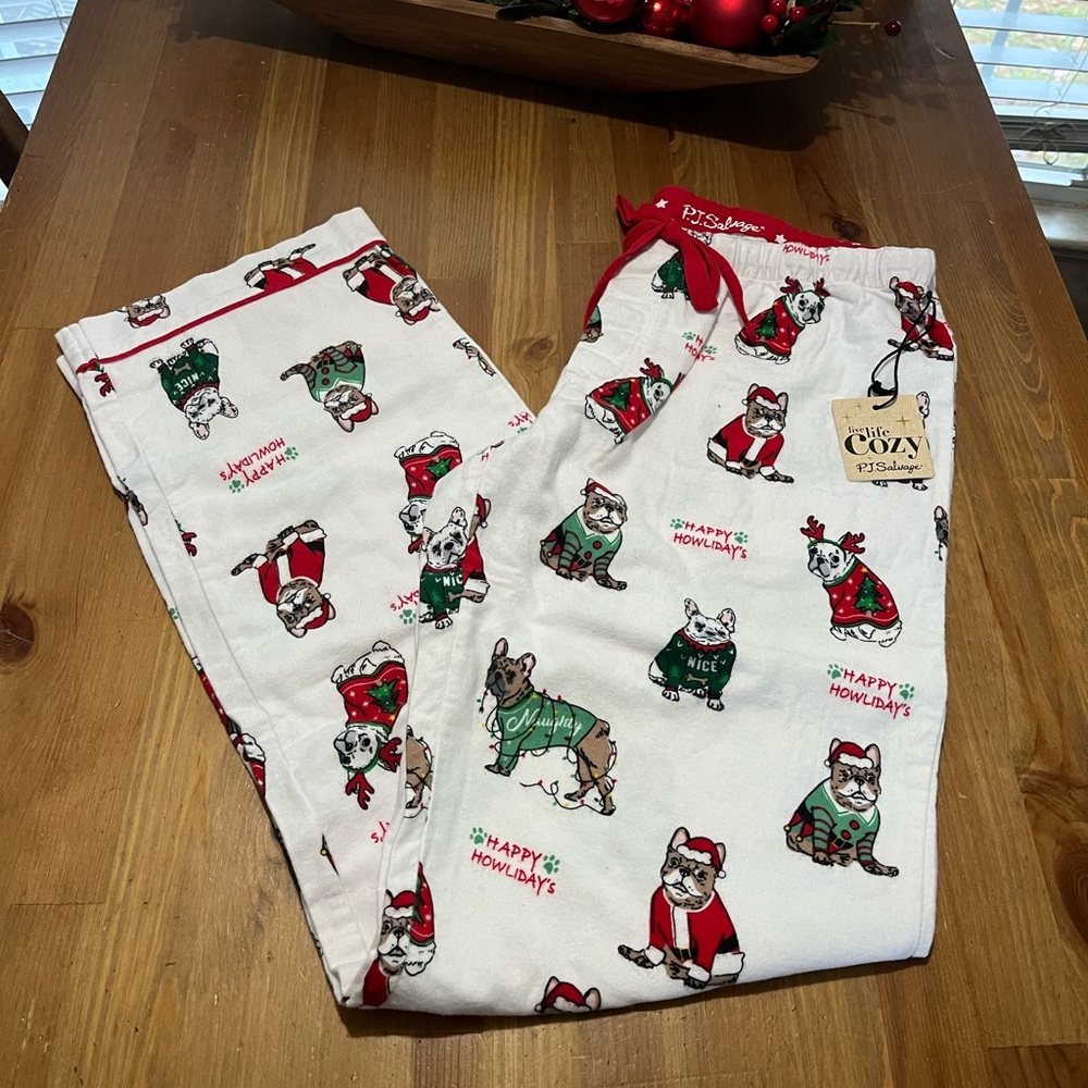 Pj Salvage Holiday Dog Boston Terrier pajama lounge pants women’s medium